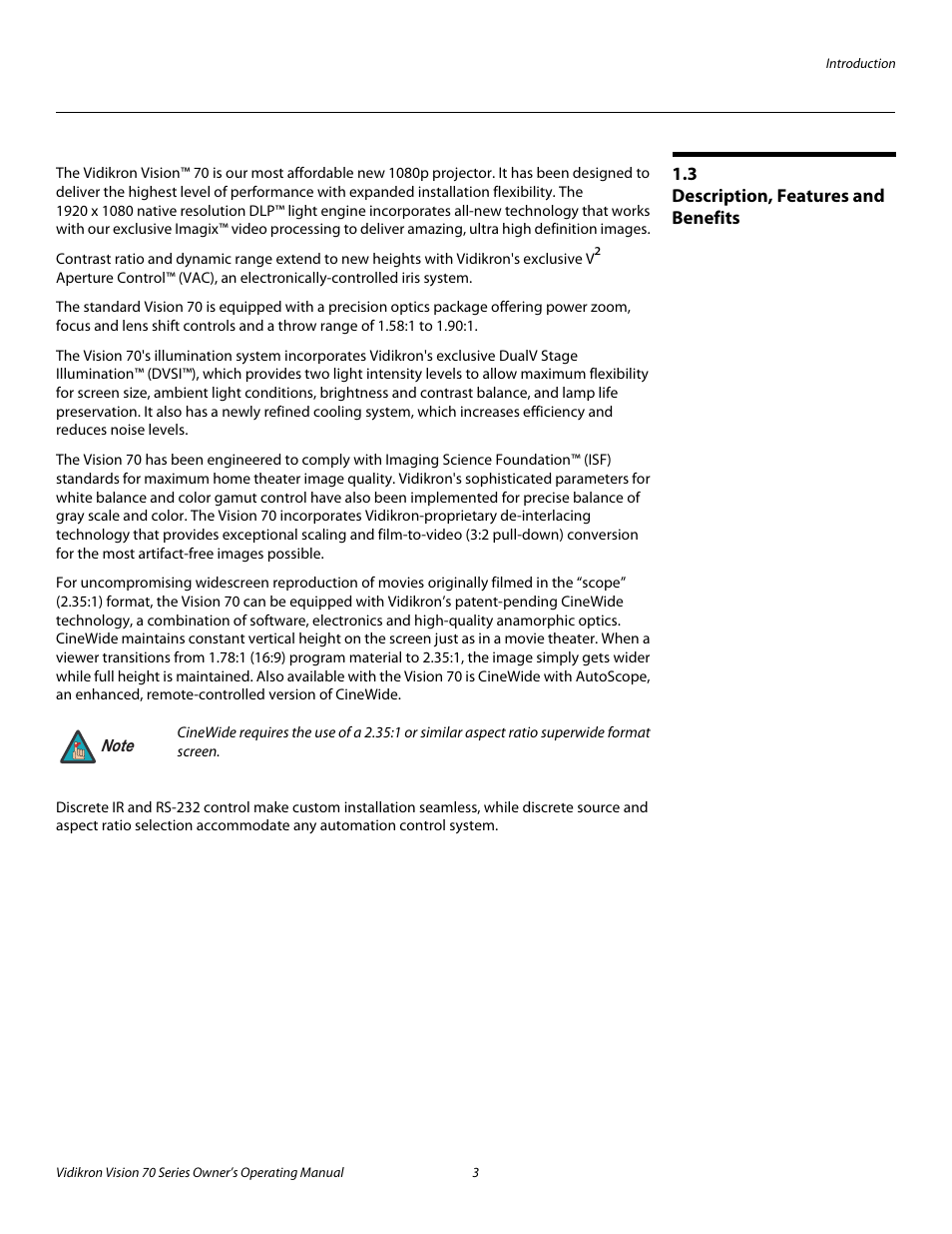 3 description, features and benefits, Description, features and benefits, Pre l iminar y | Vidikron SERIES 1080p User Manual | Page 15 / 88