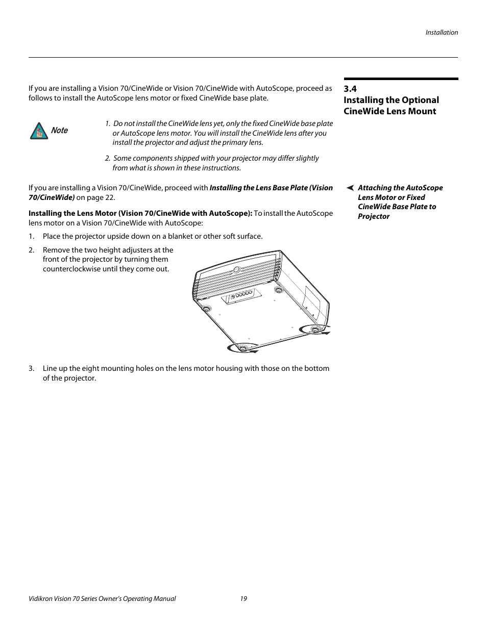 4 installing the optional cinewide lens mount, Installing the optional cinewide lens mount, Pre l iminar y | Vidikron SERIES 1080p User Manual | Page 31 / 88