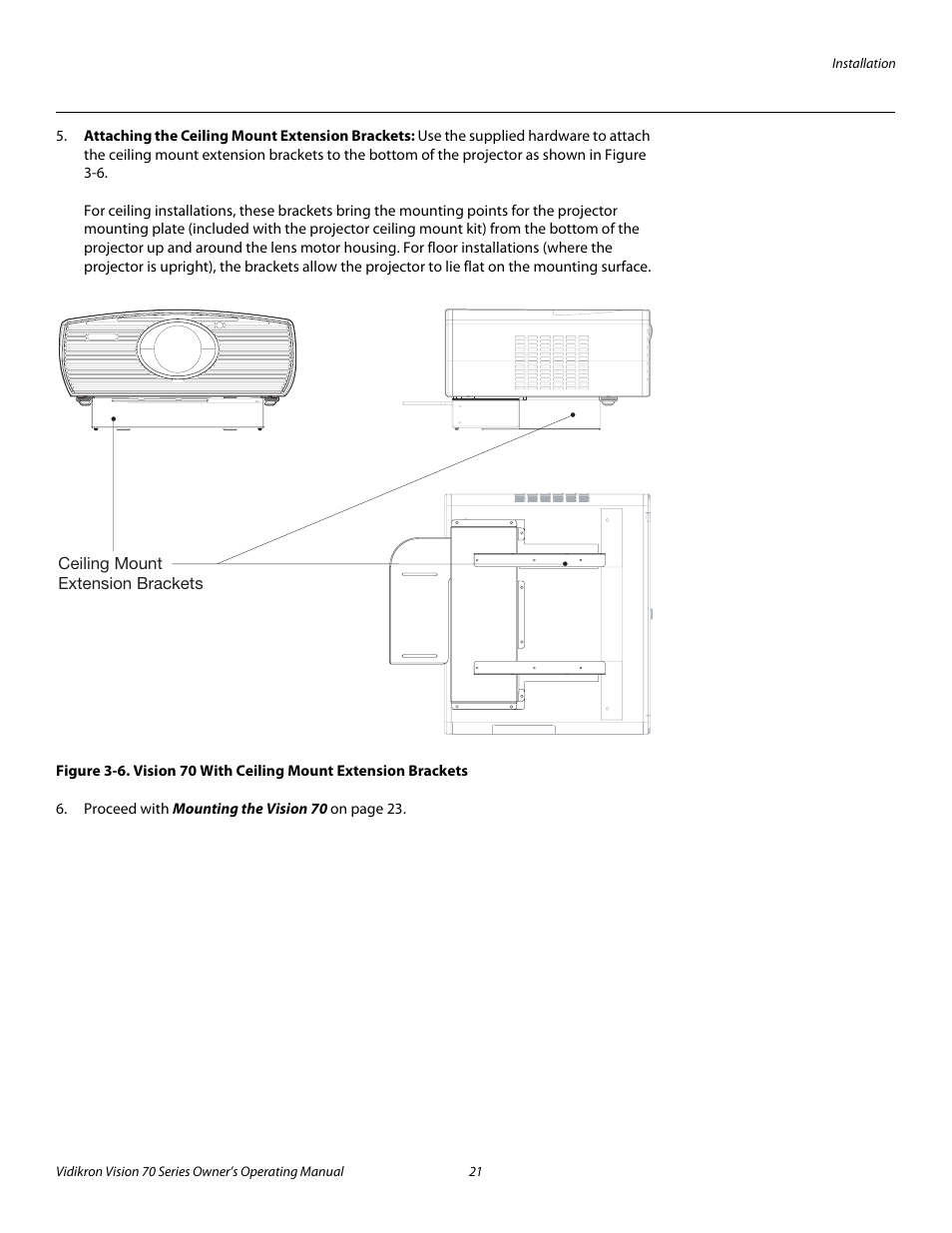 6. vision 70 with ceiling mount extension brackets, Pre l iminar y | Vidikron SERIES 1080p User Manual | Page 33 / 88