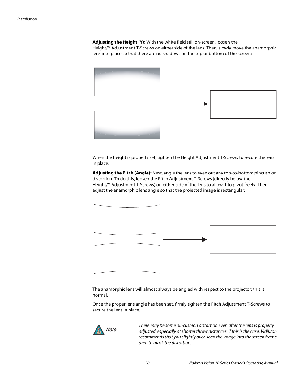 Adjusting the height (y), Adjusting the pitch (angle), Pre l iminar y | Vidikron SERIES 1080p User Manual | Page 50 / 88