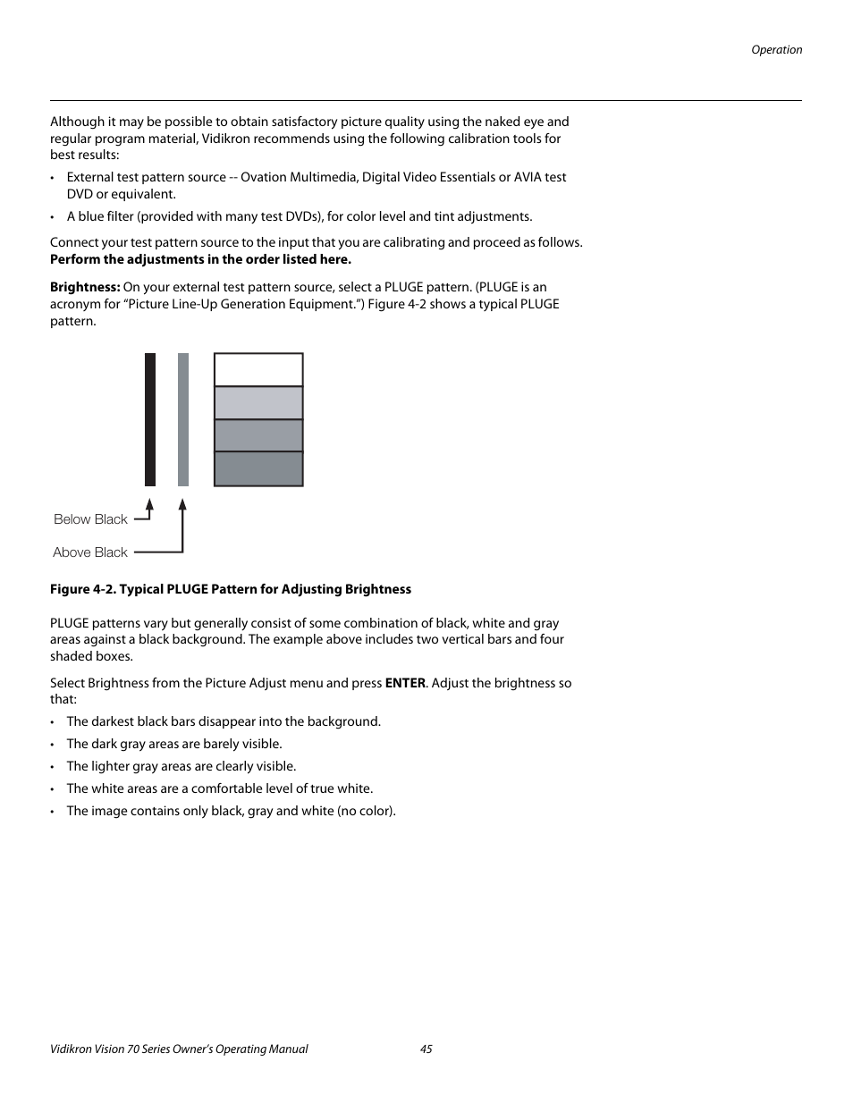 Brightness, 2. typical pluge pattern for adjusting brightness, Pre l iminar y | Vidikron SERIES 1080p User Manual | Page 57 / 88