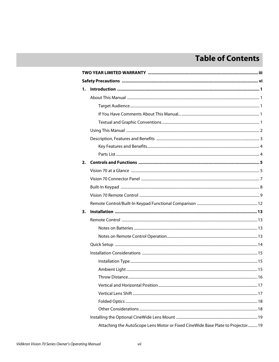 Vidikron SERIES 1080p User Manual | Page 7 / 88
