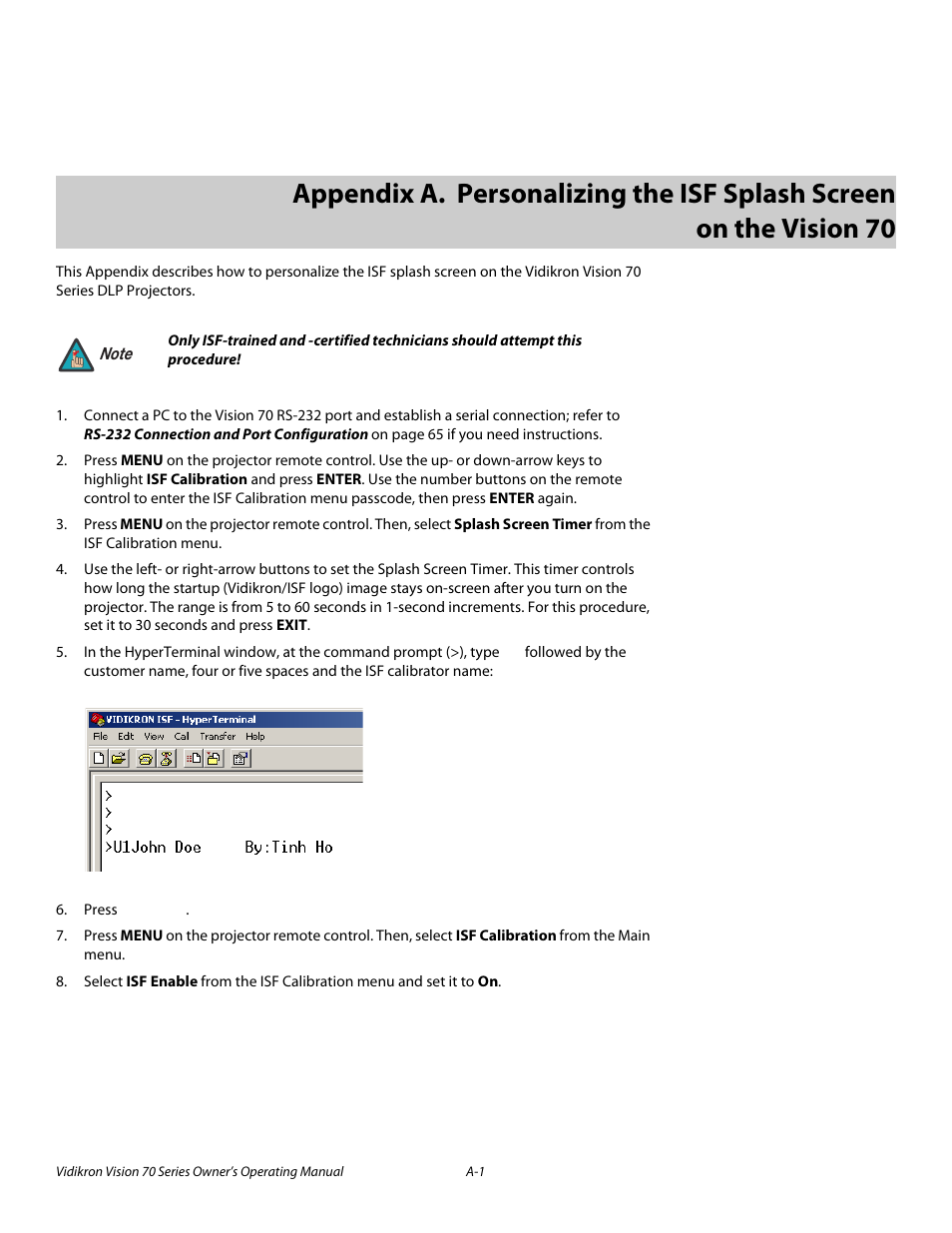 Appendix a, Pre l iminar y | Vidikron SERIES 1080p User Manual | Page 85 / 88