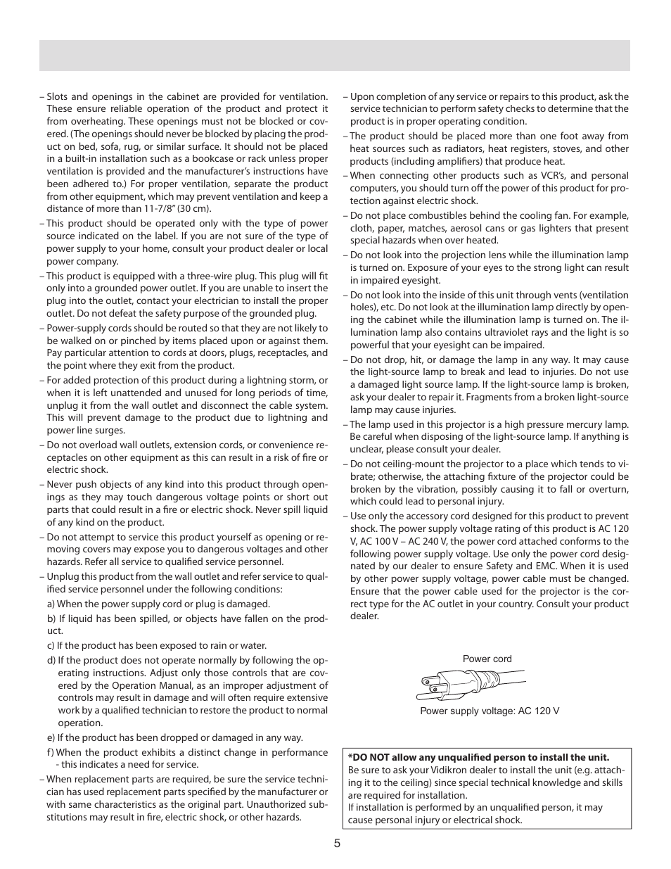 Vidikron D-ILA 80 User Manual | Page 5 / 40
