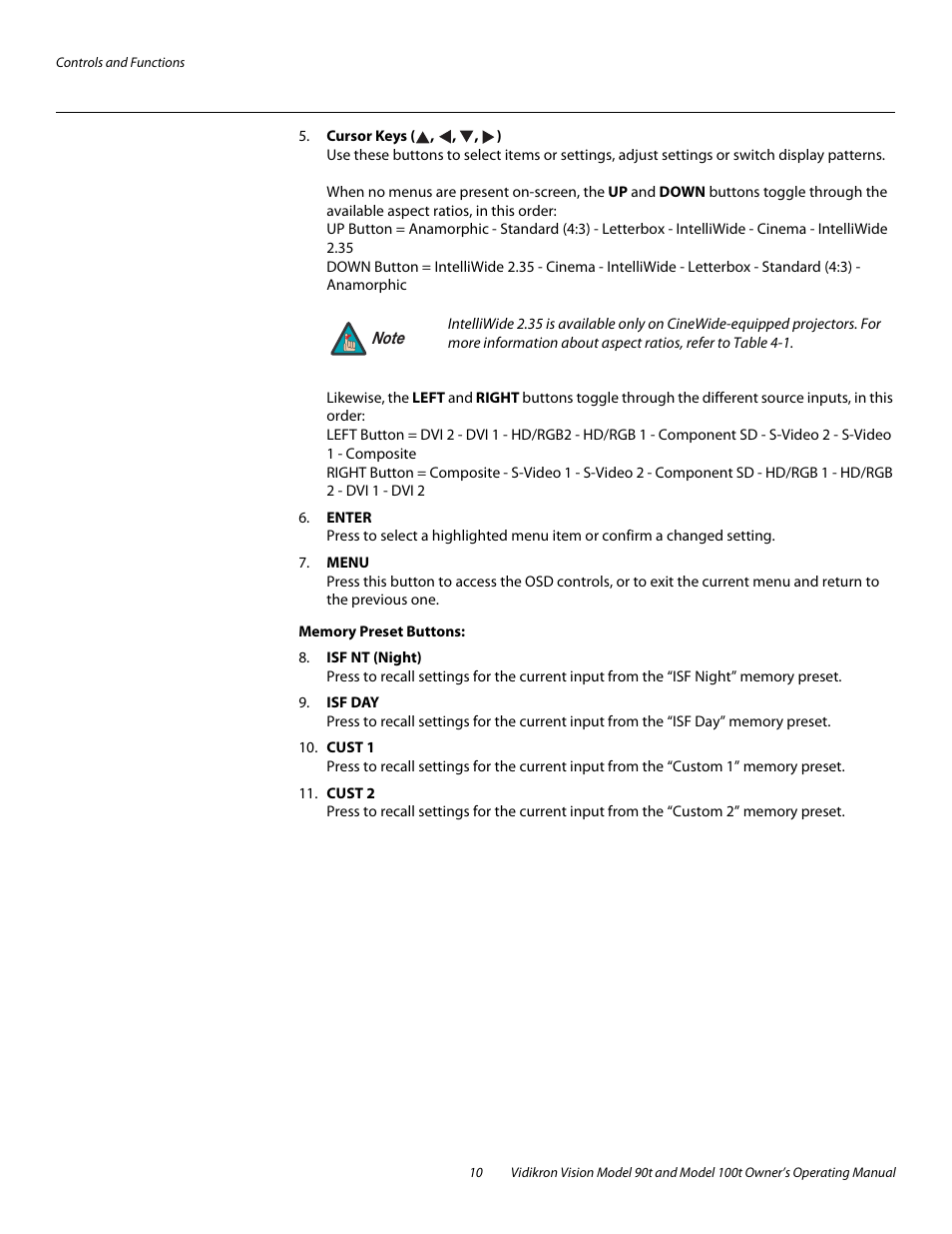 Memory preset buttons | Vidikron Vision 90t User Manual | Page 20 / 76
