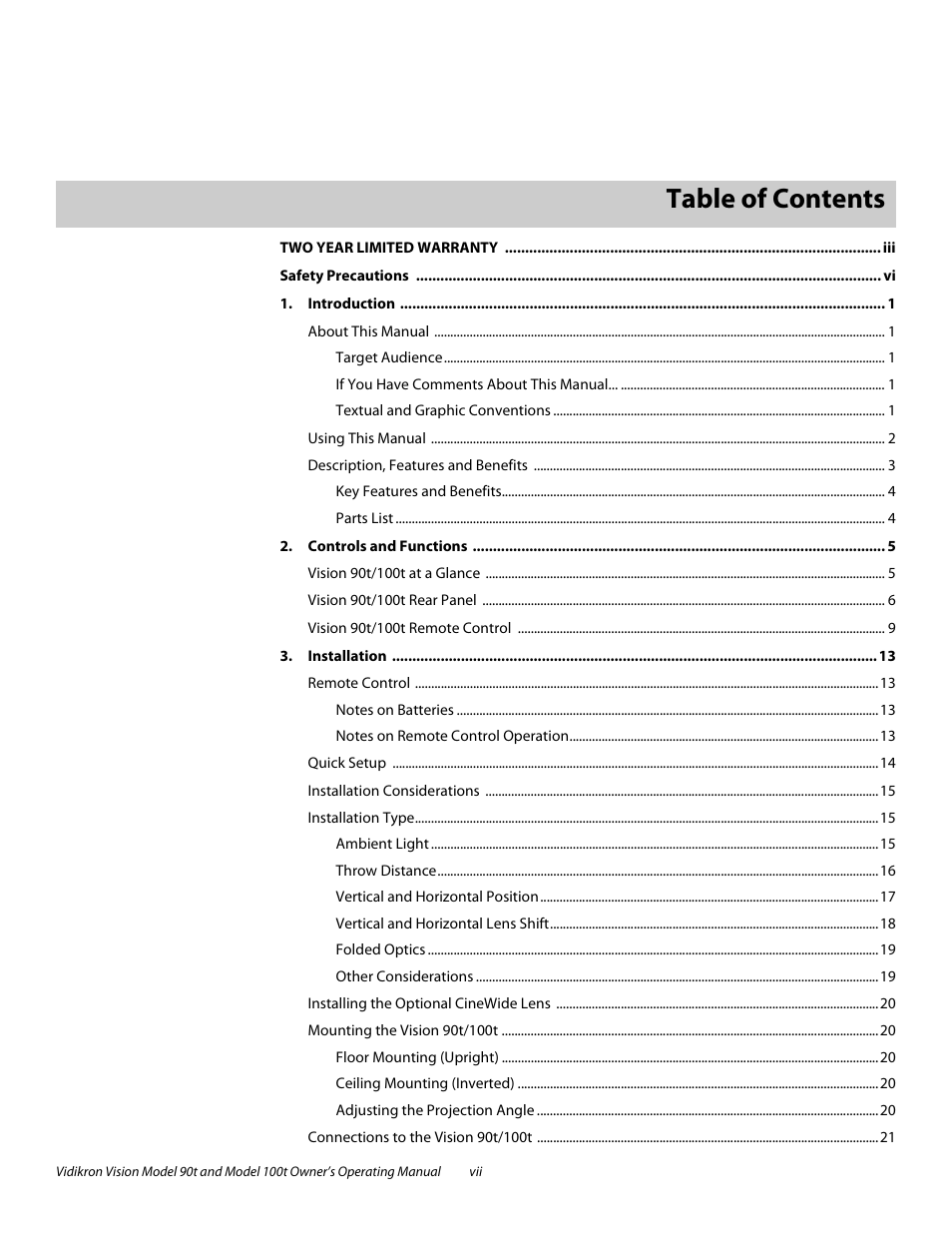Vidikron Vision 90t User Manual | Page 7 / 76