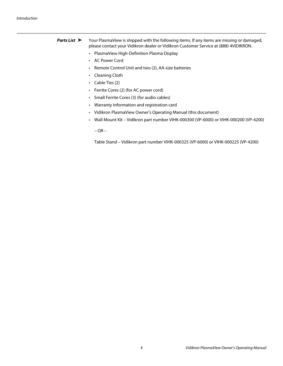 Parts list, Pre l iminar y | Vidikron VP-4200a User Manual | Page 14 / 82