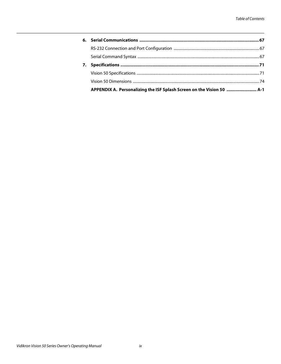 Pre l iminar y | Vidikron Vision 50 User Manual | Page 9 / 90