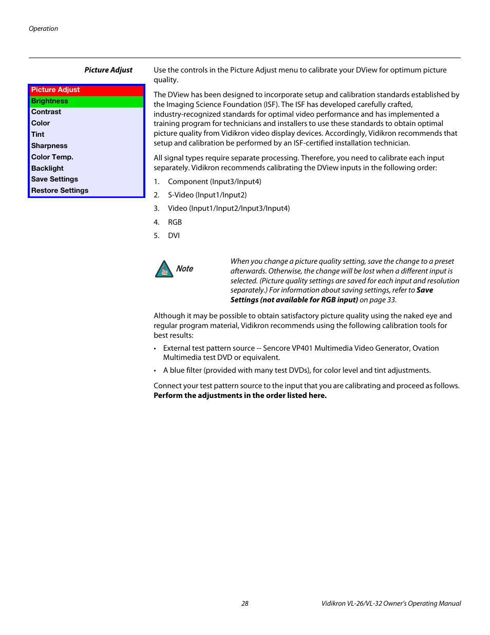 Picture adjust | Vidikron VL-32HD User Manual | Page 38 / 66