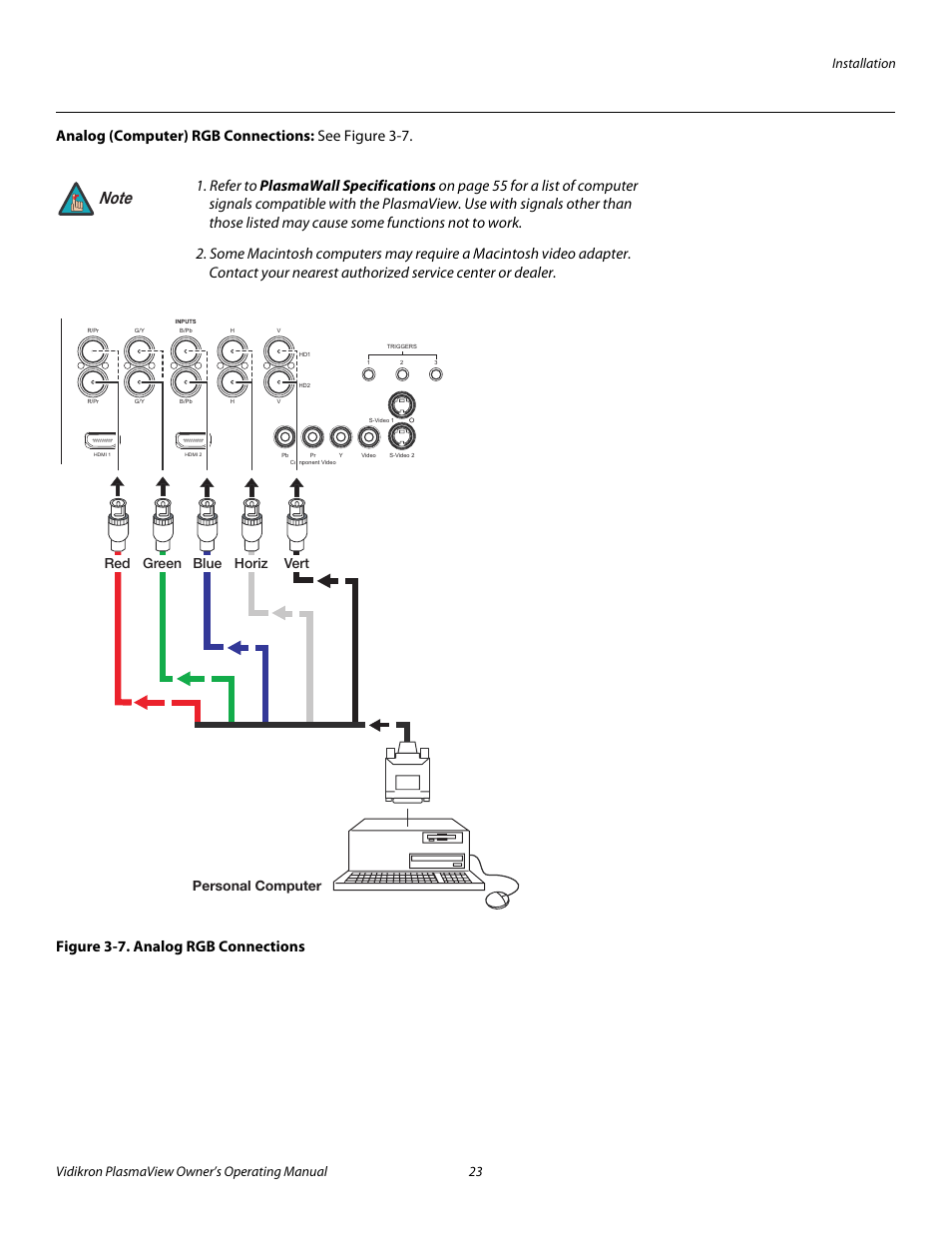 Analog (computer) rgb connections, Figure 3-7 . analog rgb connections, 7. analog rgb connections | Pre l iminar y | Vidikron VP-6500VHD User Manual | Page 33 / 70
