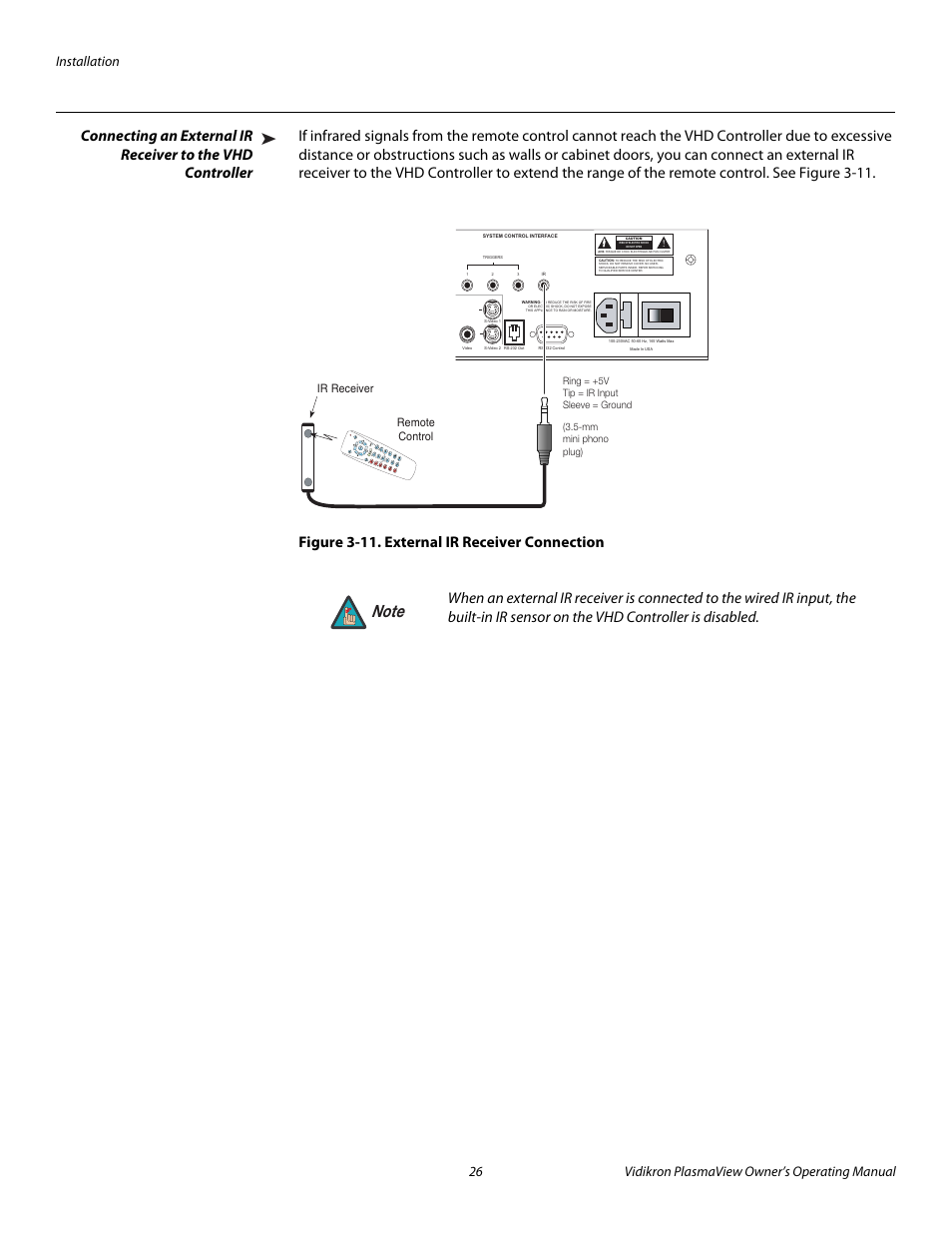 Figure 3-11 . external ir receiver connection, 11. external ir receiver connection, Pre l iminar y | Vidikron VP-6500VHD User Manual | Page 36 / 70