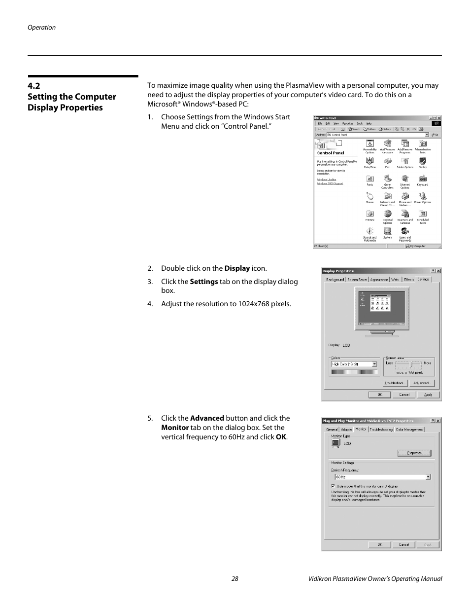 2 setting the computer display properties, Setting the computer display properties, Pre l iminar y | Vidikron VP-6500VHD User Manual | Page 38 / 70