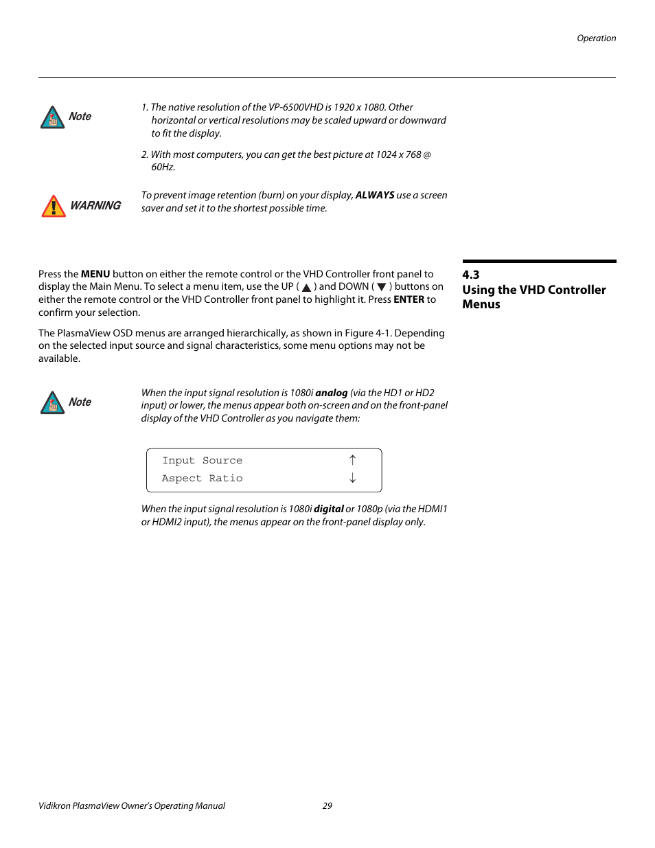 3 using the vhd controller menus, Using the vhd controller menus, Pre l iminar y | Vidikron VP-6500VHD User Manual | Page 39 / 70