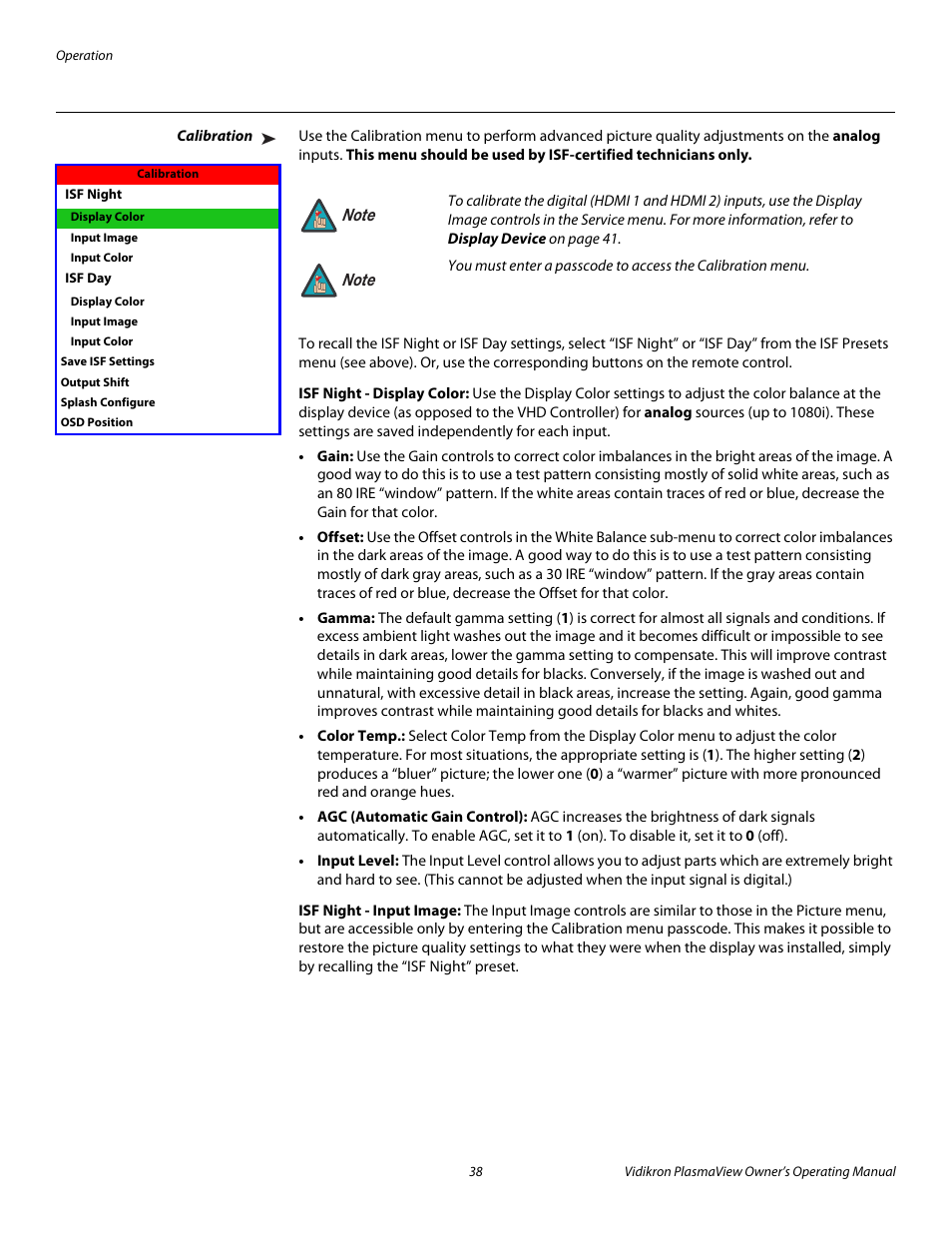 Calibration, Isf night - display color, Isf night - input image | Pre l iminar y | Vidikron VP-6500VHD User Manual | Page 48 / 70