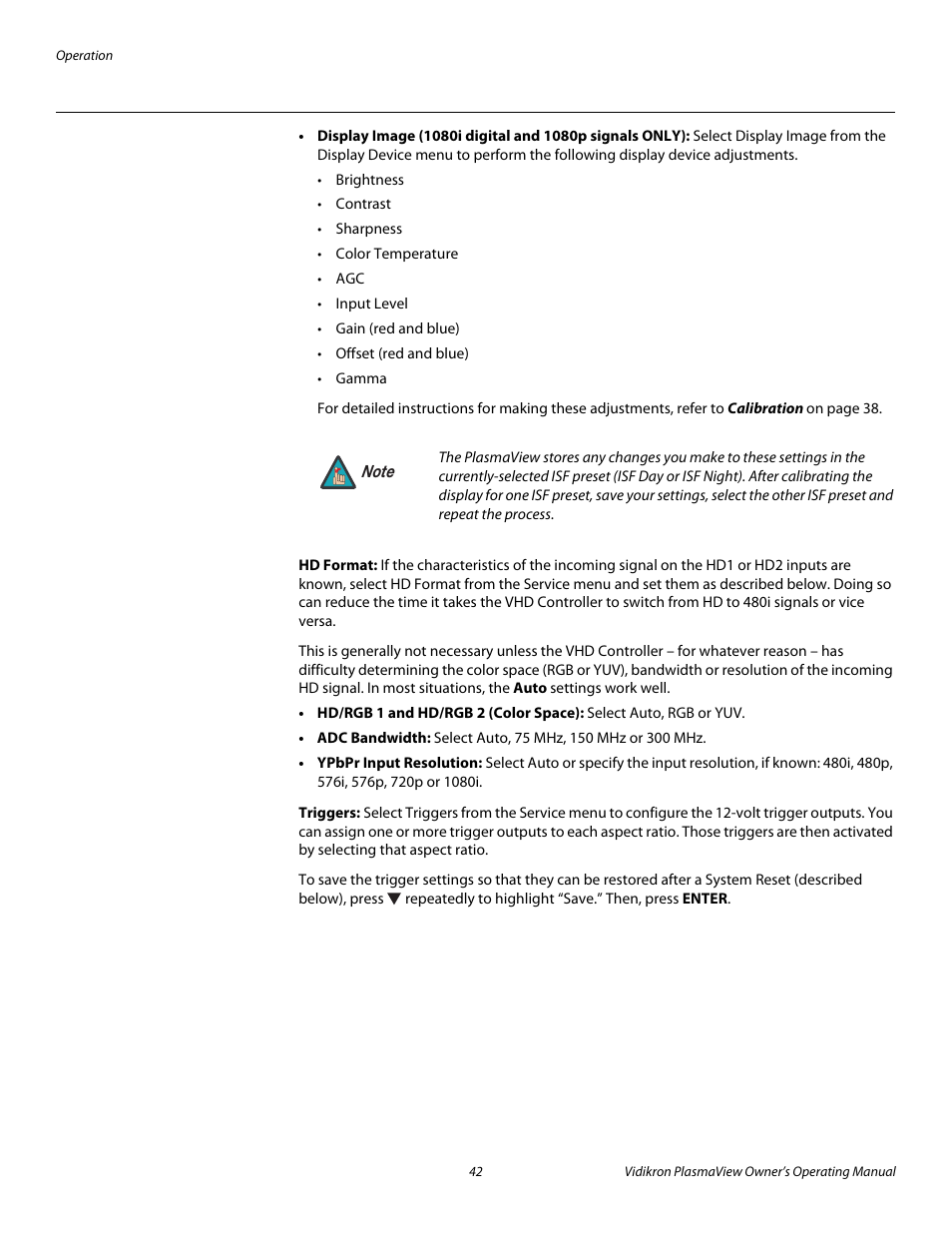 Hd format, Triggers, Pre l iminar y | Vidikron VP-6500VHD User Manual | Page 52 / 70
