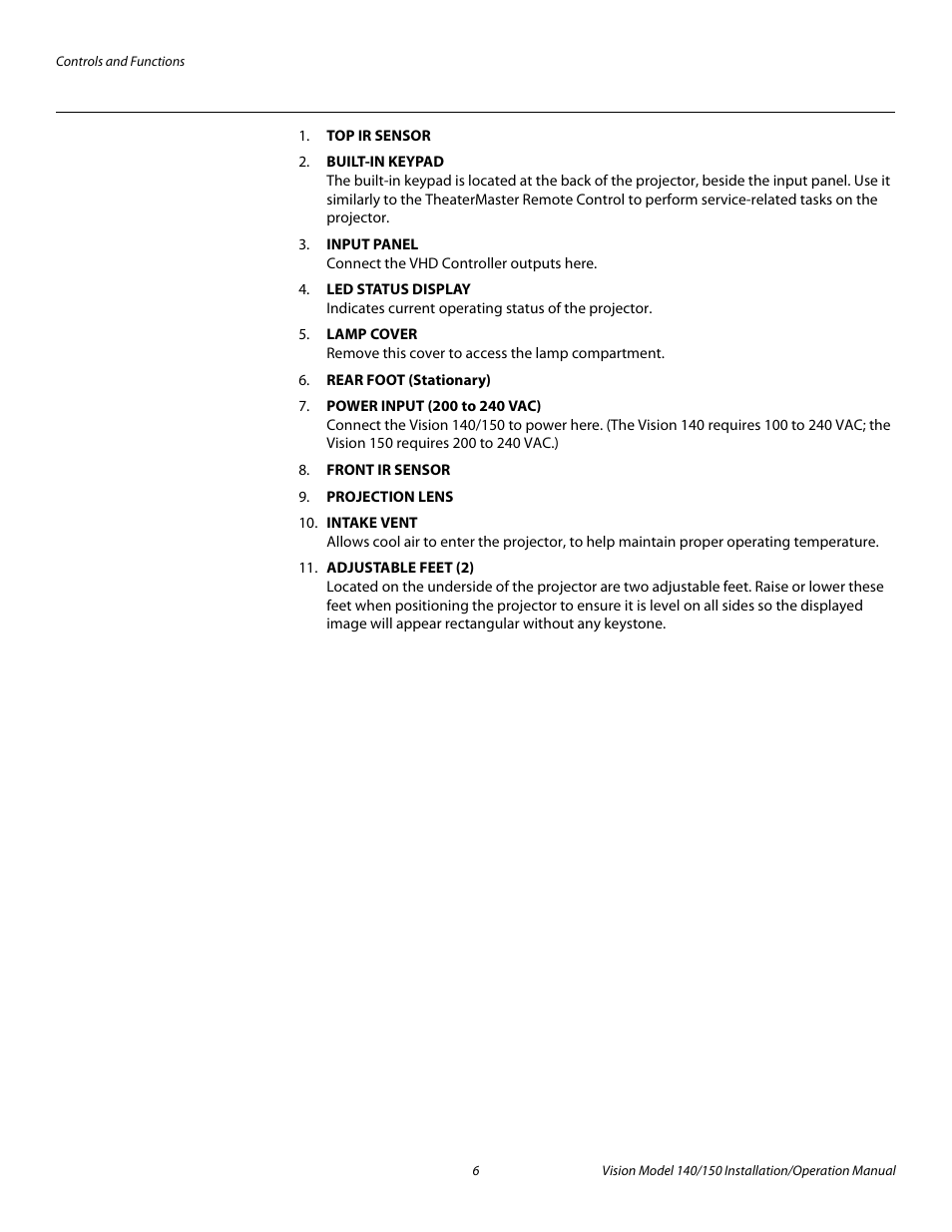 Pre l iminar y | Vidikron Vision 150 User Manual | Page 20 / 116