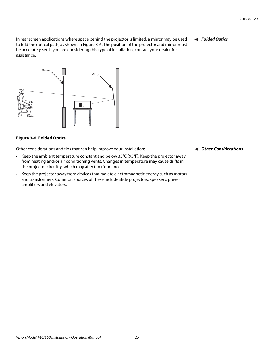 Folded optics, Figure 3-6 . folded optics, Other considerations | 6. folded optics, Pre l iminar y | Vidikron Vision 150 User Manual | Page 39 / 116