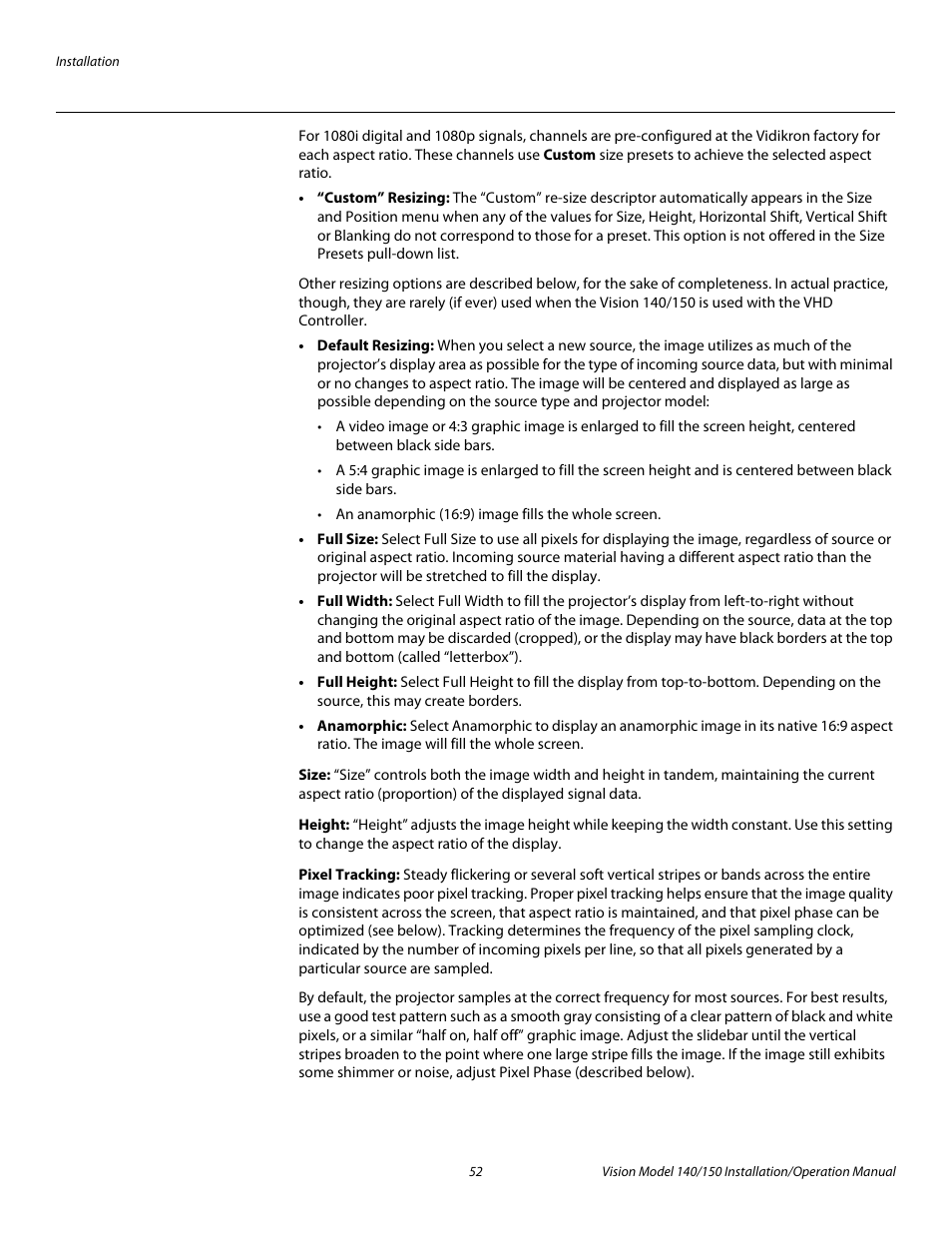 Size, Height, Pixel tracking | Pre l iminar y | Vidikron Vision 150 User Manual | Page 66 / 116