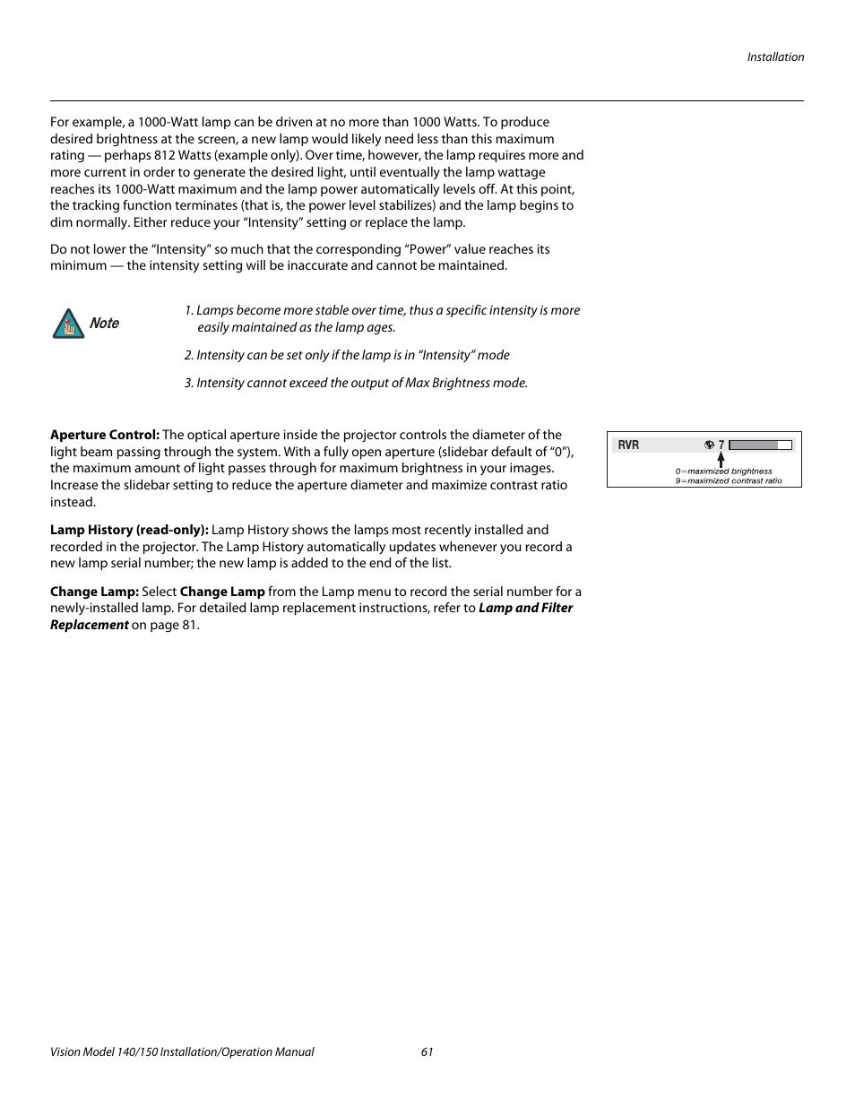 Aperture control, Lamp history (read-only), Change lamp | Pre l iminar y | Vidikron Vision 150 User Manual | Page 75 / 116