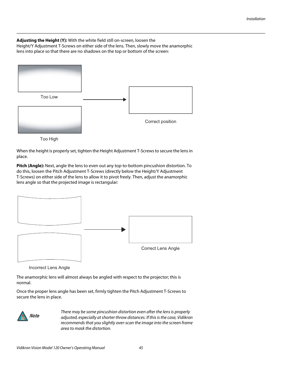 Adjusting the height (y), Pitch (angle), Pre l iminar y | Vidikron Vision v120 User Manual | Page 57 / 88