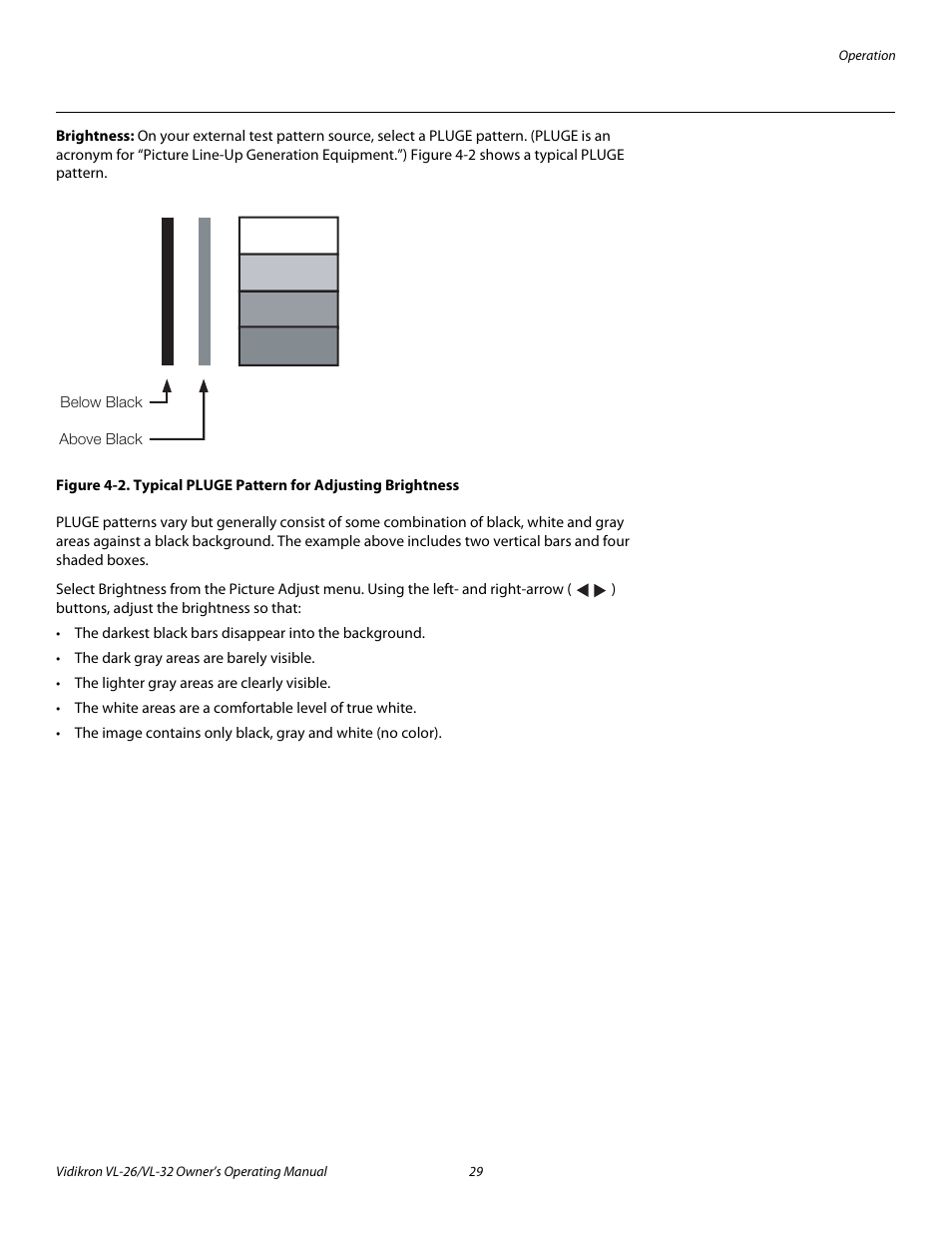 Brightness, 2. typical pluge pattern for adjusting brightness | Vidikron VL-26HD User Manual | Page 39 / 66