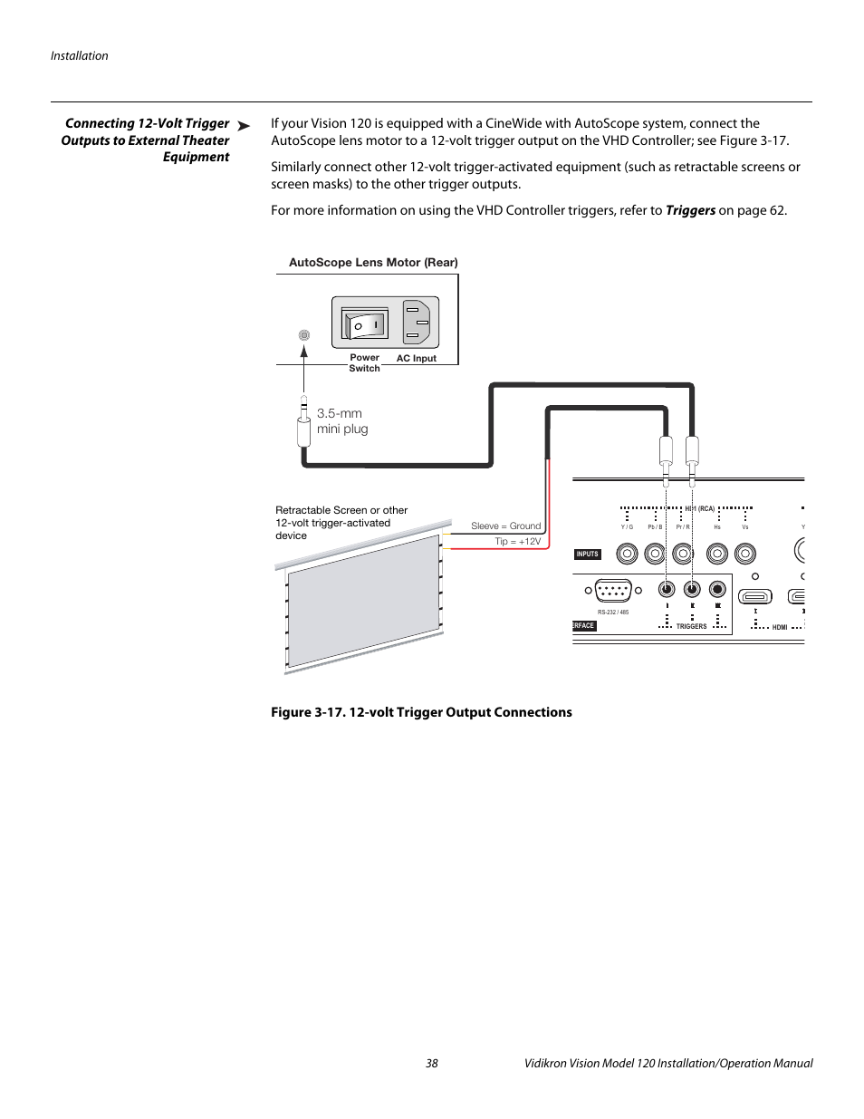Figure 3-17 . 12-volt trigger output connections, 17. 12-volt trigger output connections, Pre l iminar y | Vidikron Vision 120 User Manual | Page 52 / 92