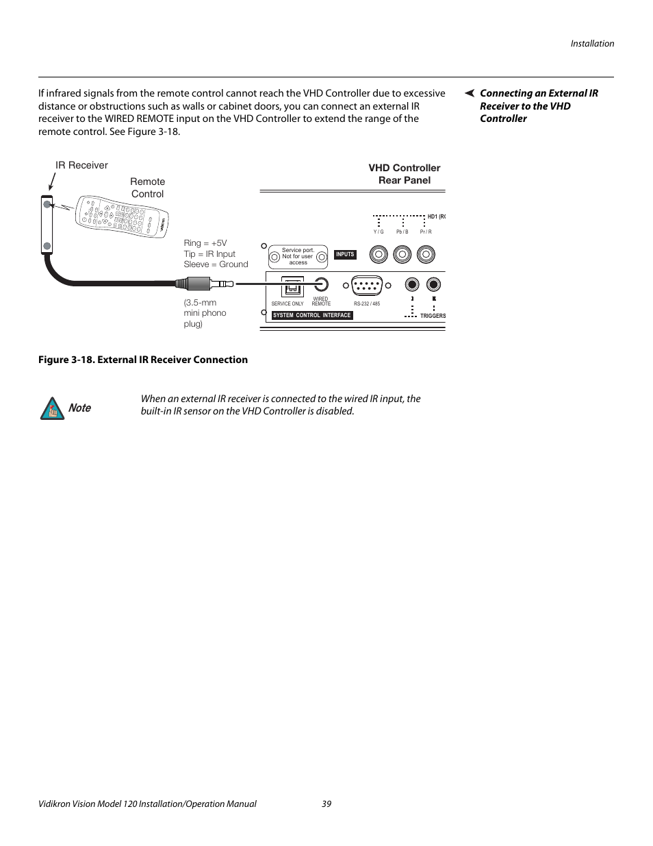 Figure 3-18 . external ir receiver connection, 18. external ir receiver connection, Pre l iminar y | Vidikron Vision 120 User Manual | Page 53 / 92