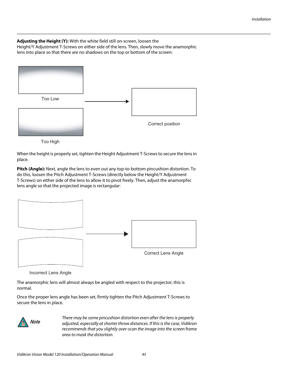 Adjusting the height (y), Pitch (angle), Pre l iminar y | Vidikron Vision 120 User Manual | Page 59 / 92