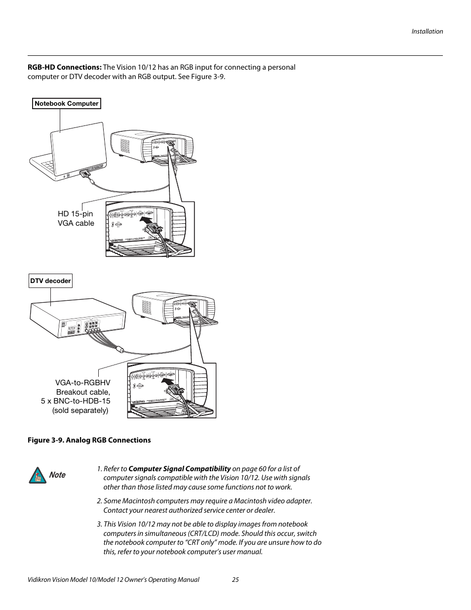 Rgb-hd connections, Figure 3-9 . analog rgb connections, 9. analog rgb connections | Pre l iminar y | Vidikron DLP 40828 User Manual | Page 35 / 74