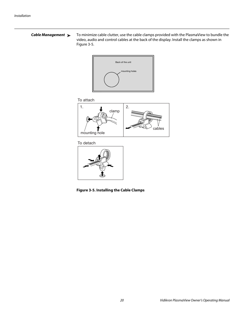 Cable management, Figure 3-5 . installing the cable clamps, 5. installing the cable clamps | Pre l iminar y | Vidikron VP-5000 User Manual | Page 30 / 70