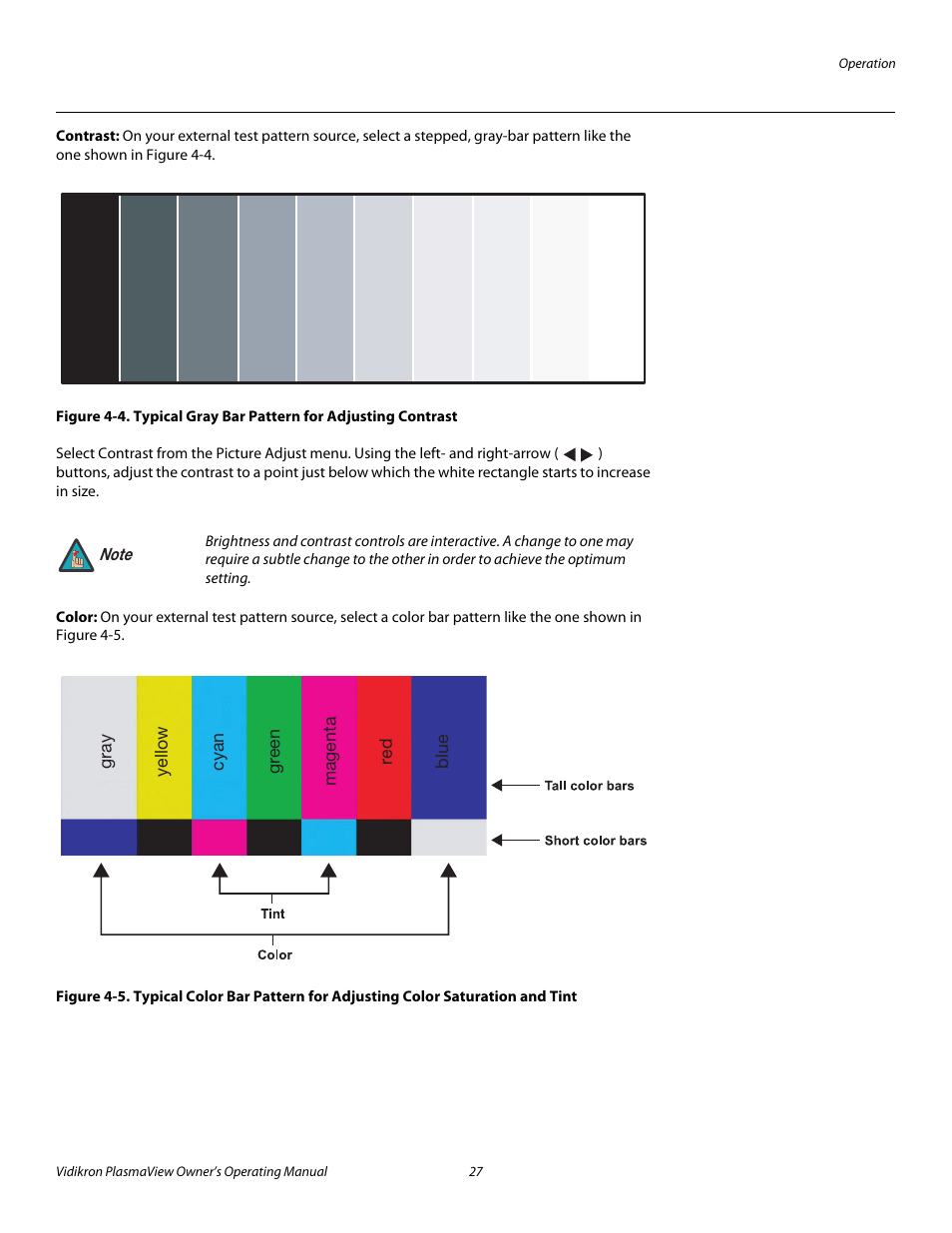 Contrast, Color, 4. typical gray bar pattern for adjusting contrast | Pre l iminar y | Vidikron VP-5000 User Manual | Page 37 / 70
