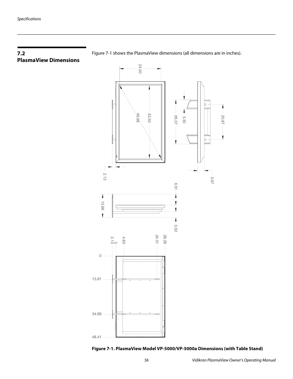 2 plasmaview dimensions, Plasmaview dimensions, Pre l iminar y | Vidikron VP-5000 User Manual | Page 66 / 70