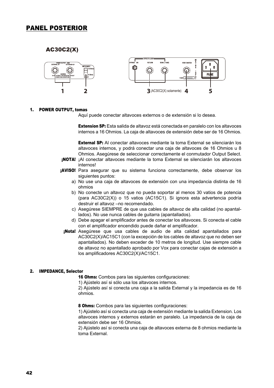 Panel posterior | VOX Amplification USA AC15C1 User Manual | Page 42 / 46