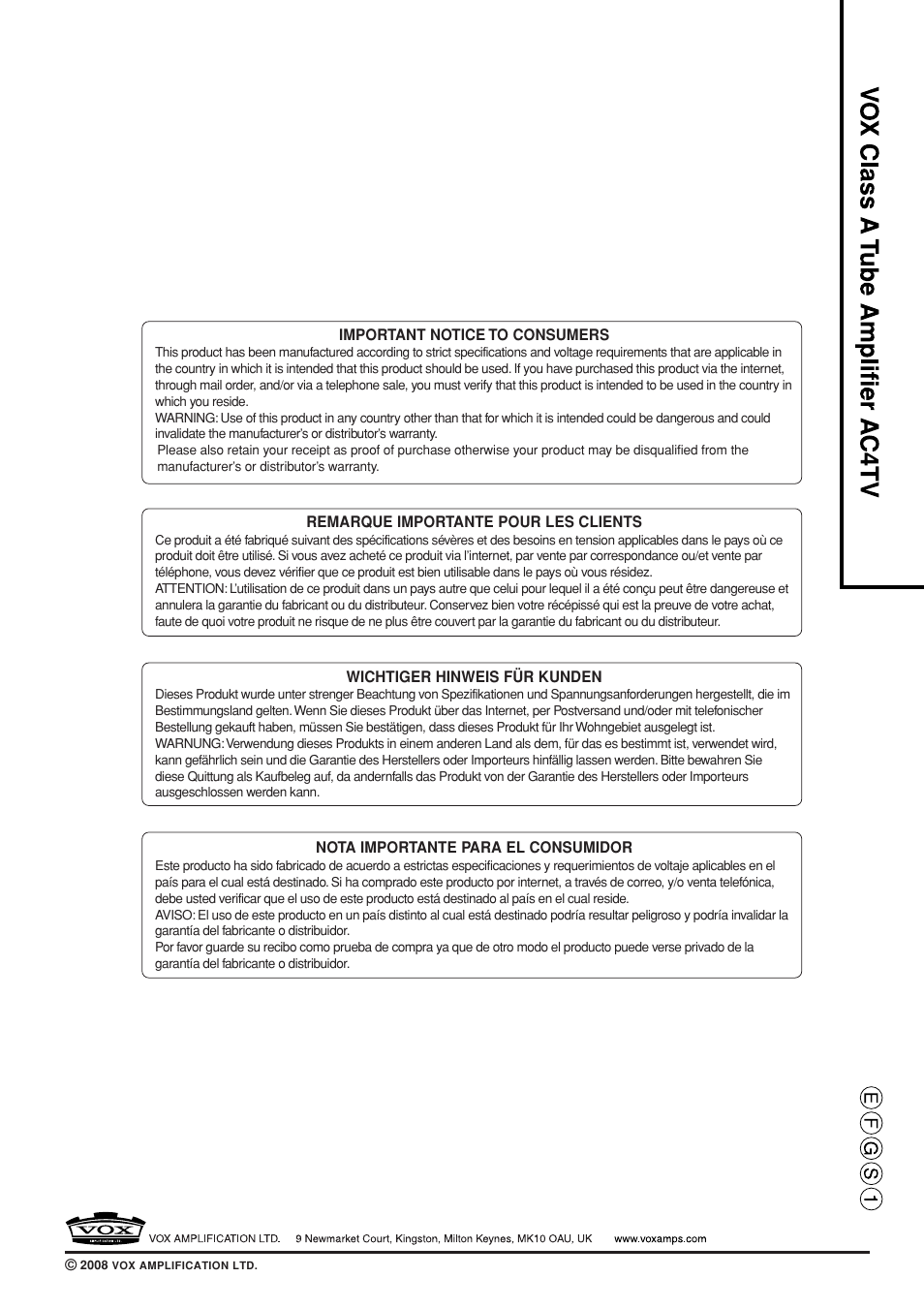 VOX Amplification USA AC4TV User Manual | Page 18 / 18