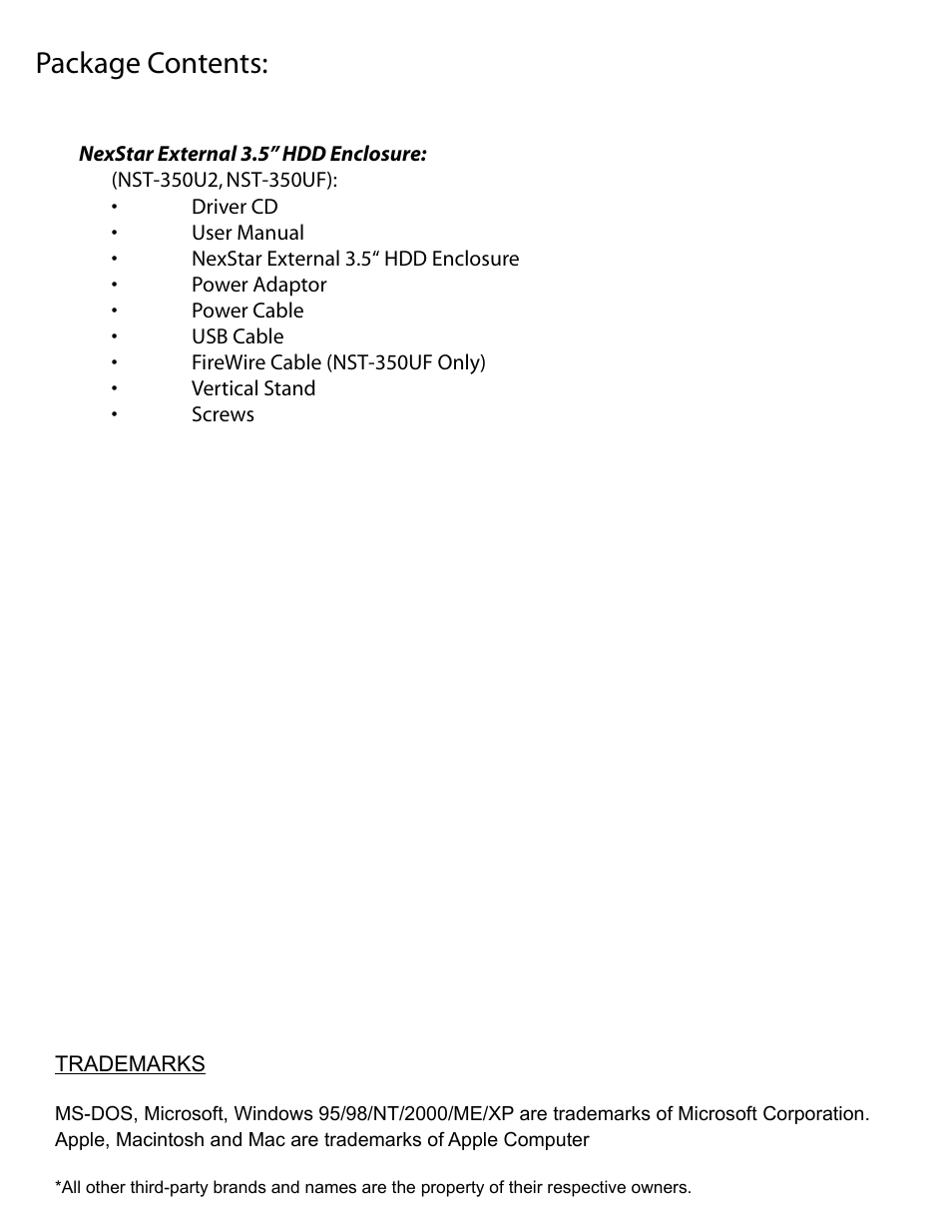 Package contents | Vantec NEXSTAR NST-350U2 User Manual | Page 2 / 20
