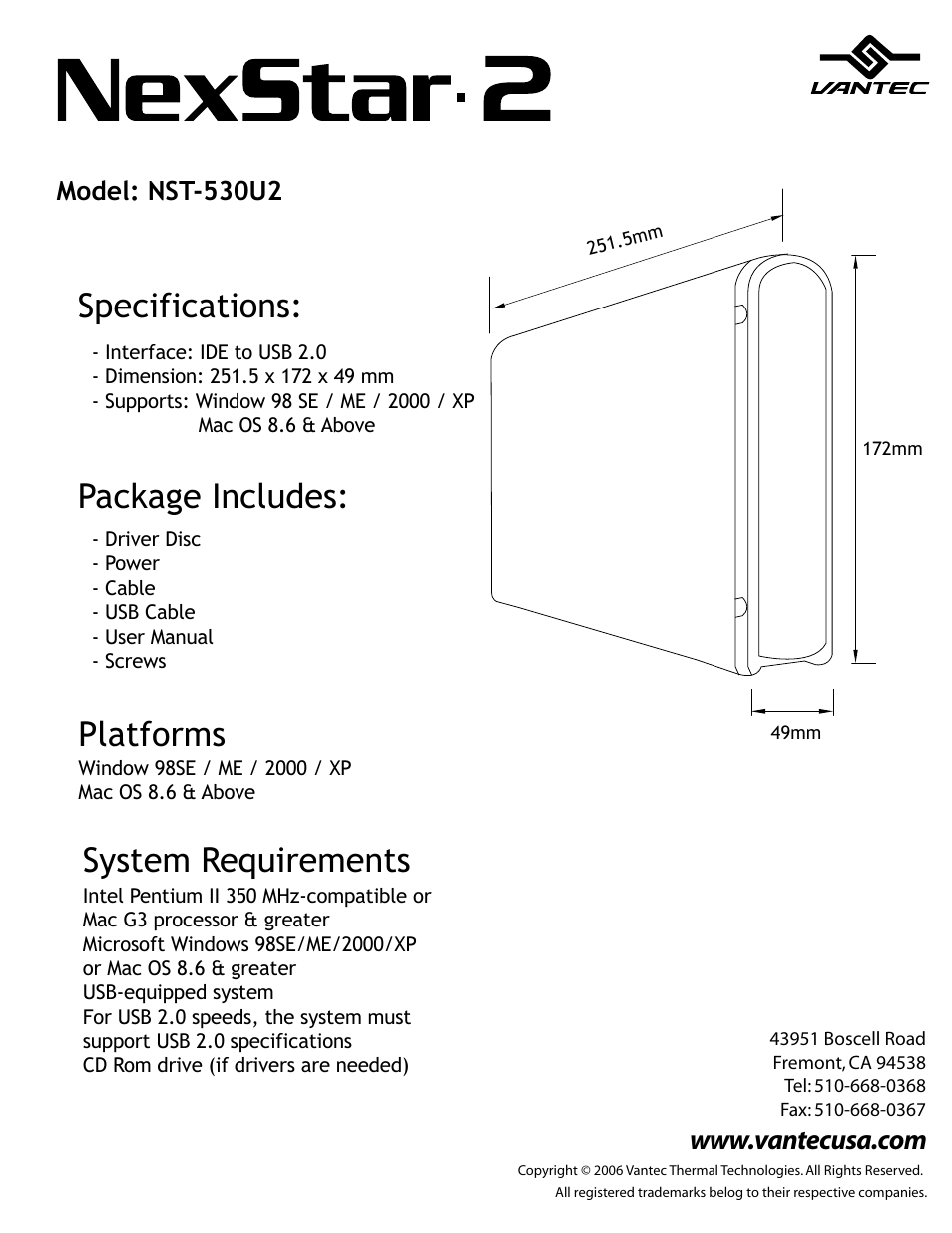 Vantec NEXSTAR.2 NST-530U2 User Manual | 1 page