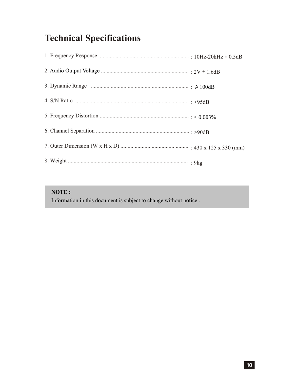Т³гж 11, Technical specifications | Vincent Audio CD-S6MK User Manual | Page 11 / 12