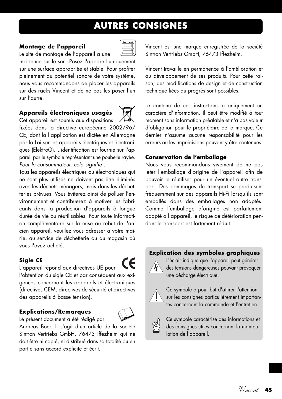 Vincent, Aau uttr re es s c co on ns siig gn ne es s | Vincent Audio SV-234 User Manual | Page 45 / 64