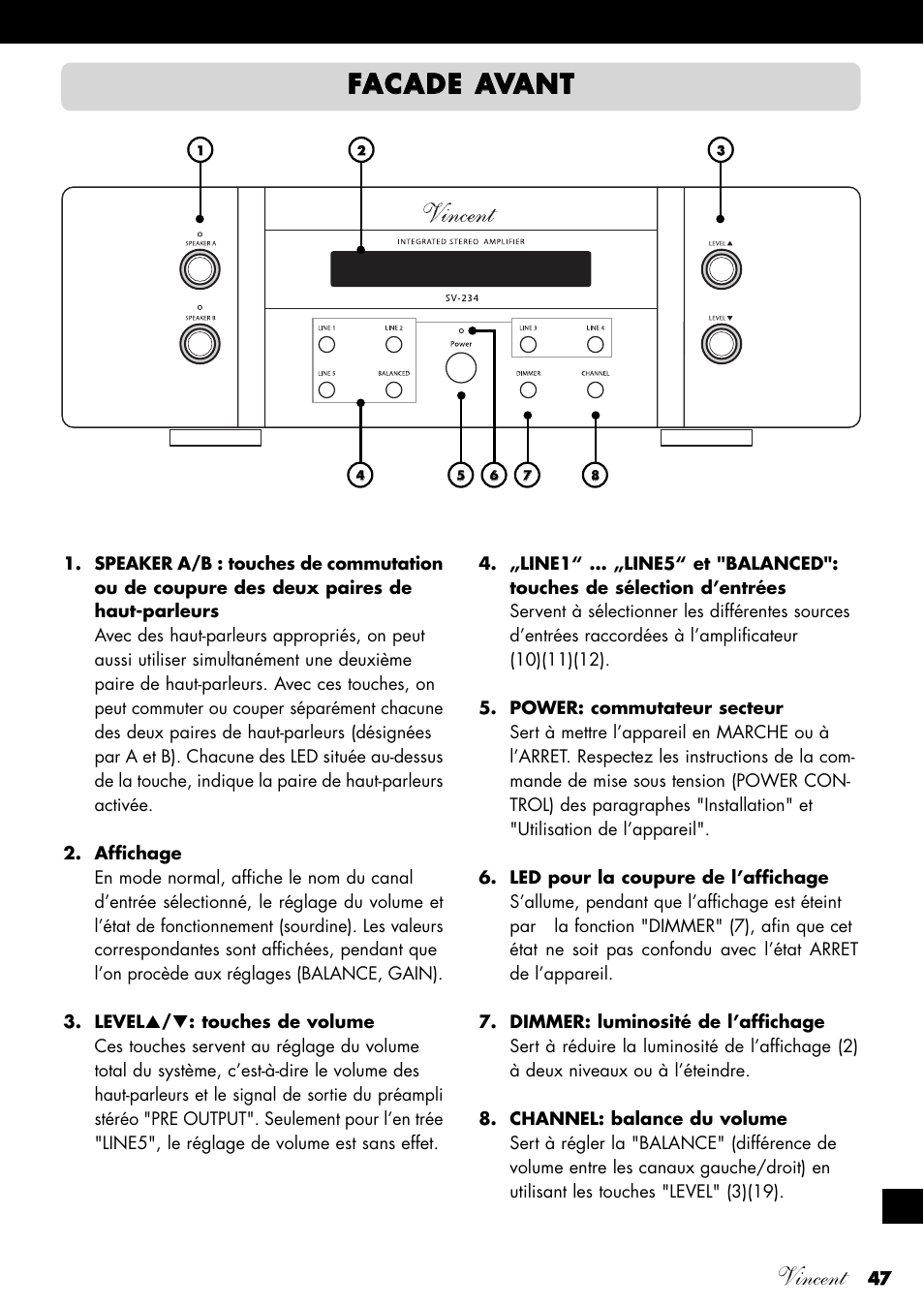 Vincent, Ffa ac ca ad de e a av va an ntt | Vincent Audio SV-234 User Manual | Page 47 / 64
