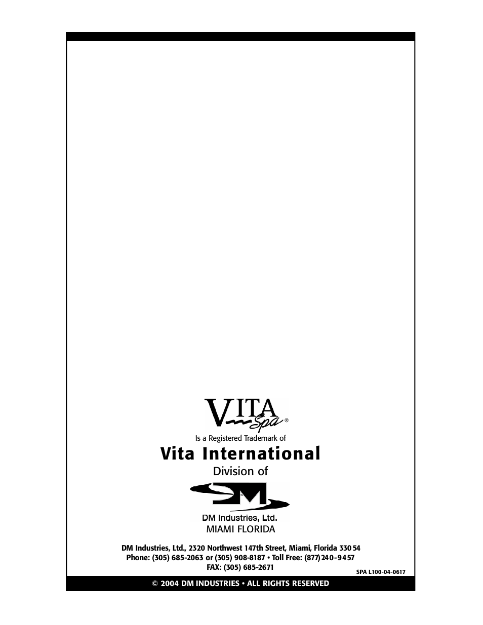 Division of | Vita Spa L100 User Manual | Page 48 / 48
