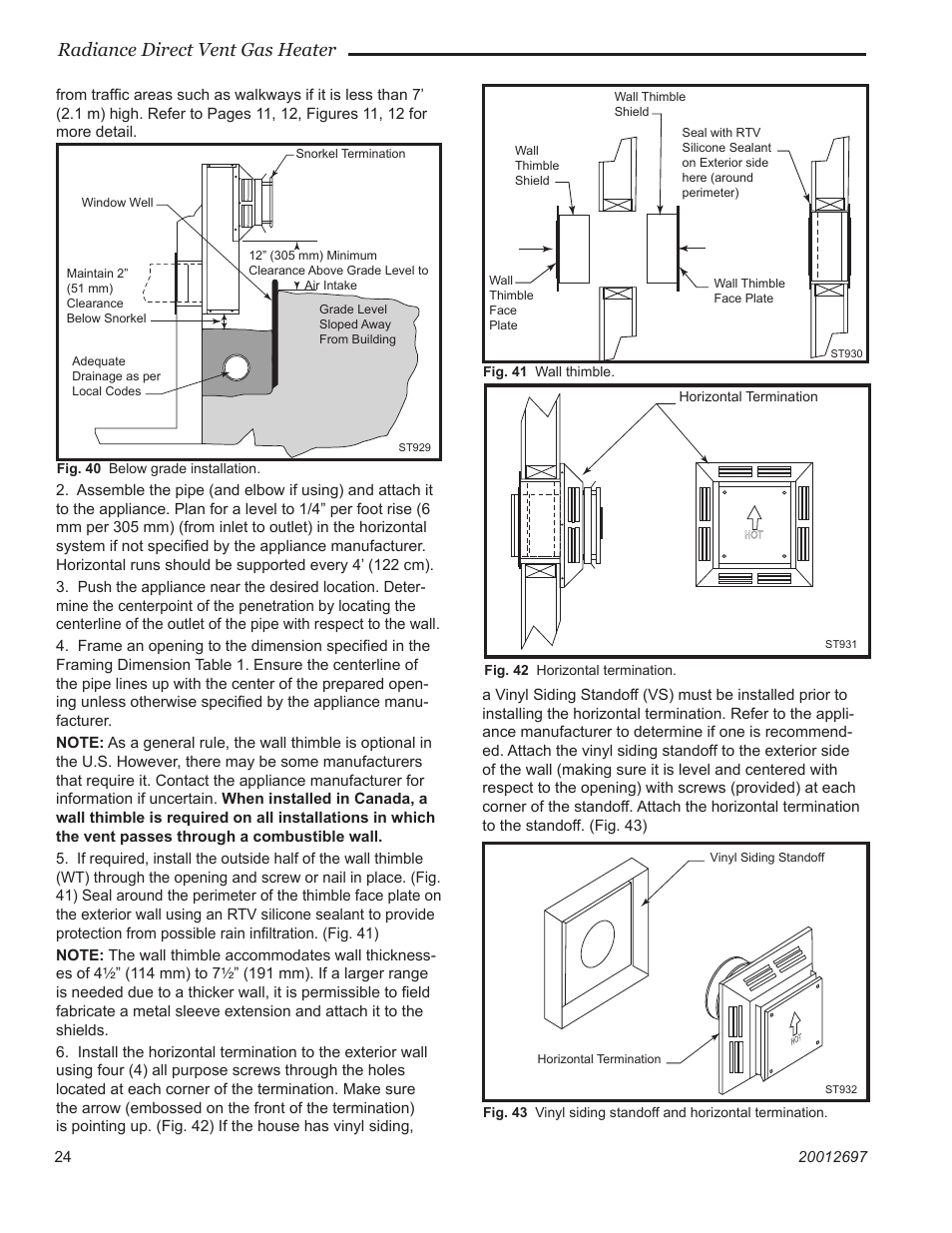 Radiance direct vent gas heater | Vermont Castings RADVTCB User Manual | Page 24 / 52