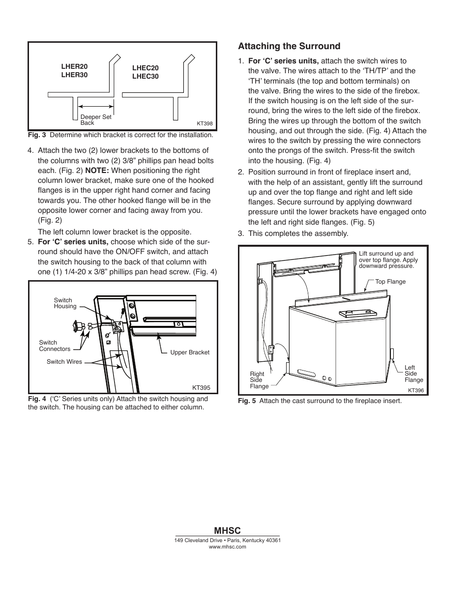 Attaching the surround, Mhsc | Vermont Castings LHE30CSLB User Manual | Page 2 / 2