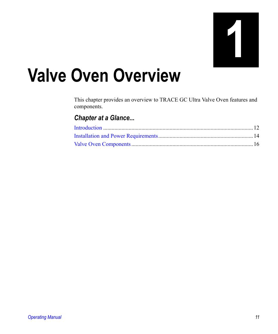 Valve oven overview, Chapter 1 valve oven overview, Chapter 1 | Valco electronic Valve Oven User Manual | Page 11 / 62