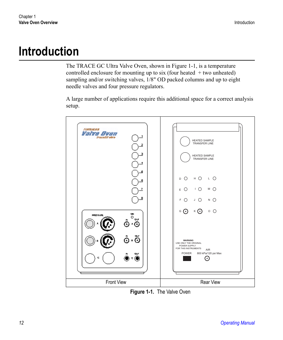 Introduction, 12 operating manual, Front view rear view | Valco electronic Valve Oven User Manual | Page 12 / 62