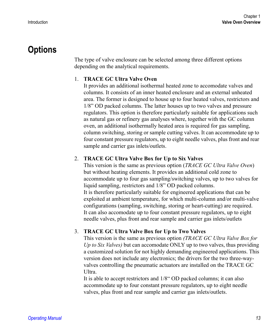 Options | Valco electronic Valve Oven User Manual | Page 13 / 62