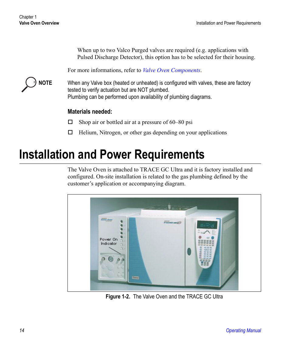 Installation and power requirements | Valco electronic Valve Oven User Manual | Page 14 / 62