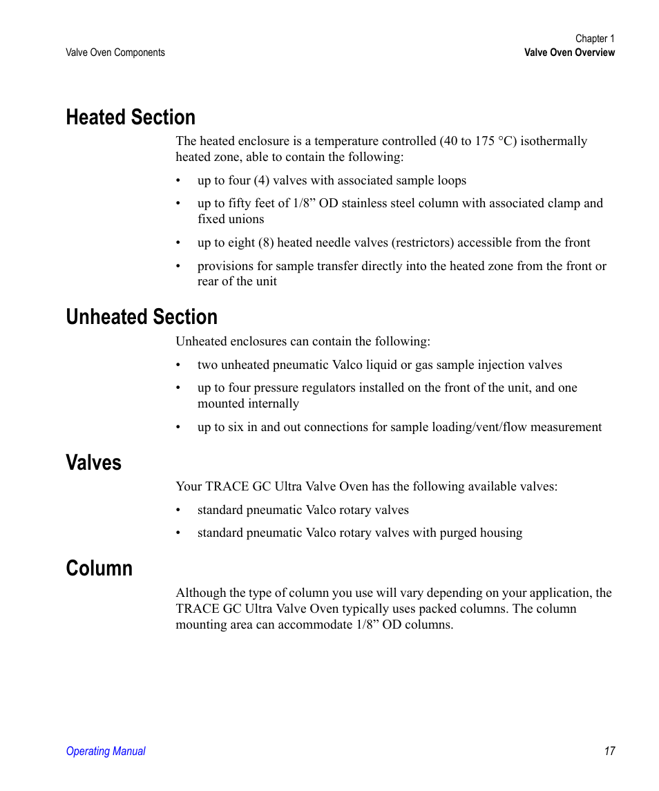 Heated section, Unheated section, Valves | Column, Heated section unheated section valves column | Valco electronic Valve Oven User Manual | Page 17 / 62