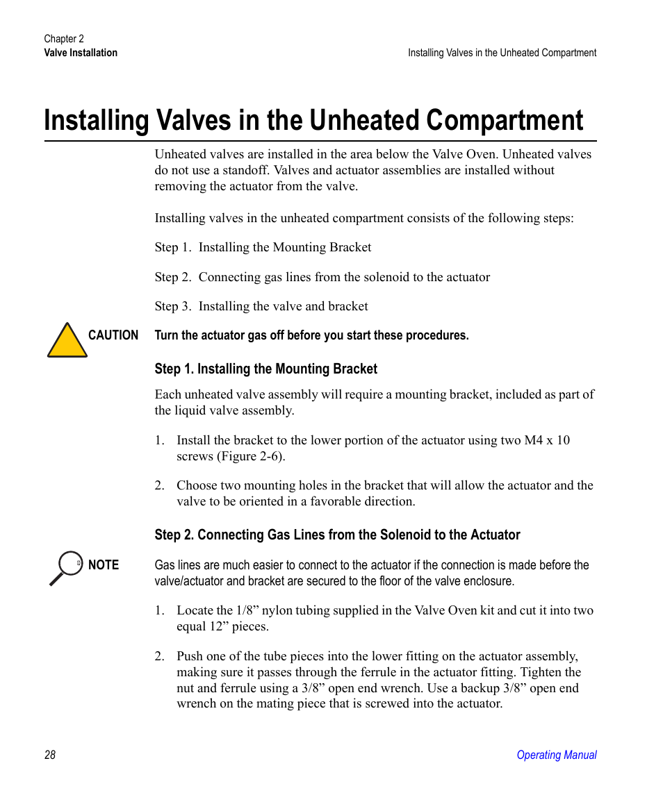 Installing valves in the unheated compartment | Valco electronic Valve Oven User Manual | Page 28 / 62