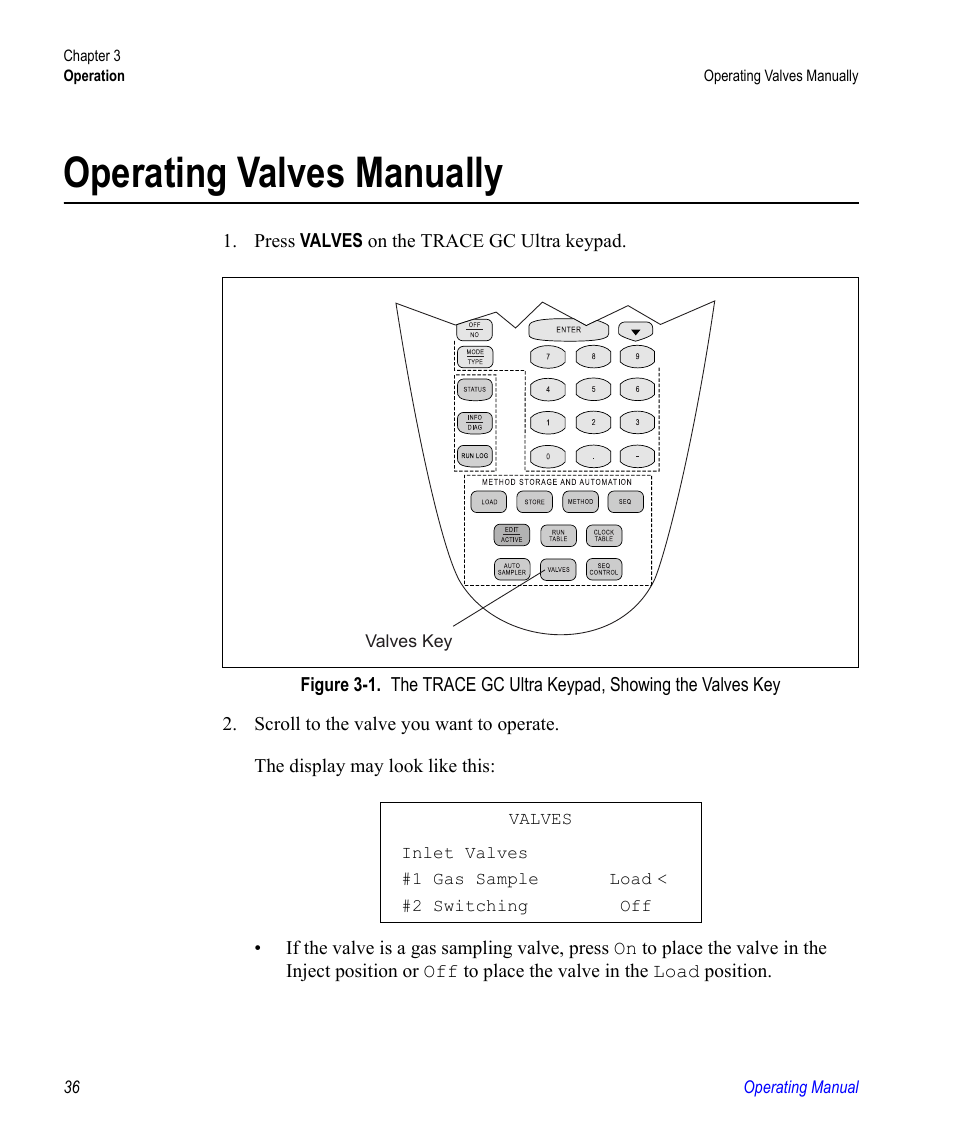 Operating valves manually | Valco electronic Valve Oven User Manual | Page 36 / 62