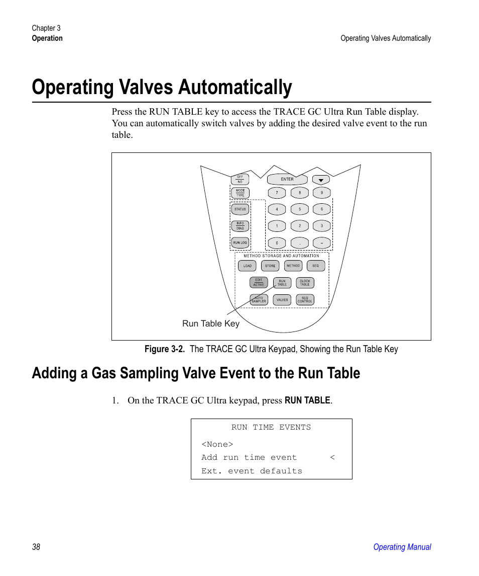 Operating valves automatically, Adding a gas sampling valve event to the run table | Valco electronic Valve Oven User Manual | Page 38 / 62